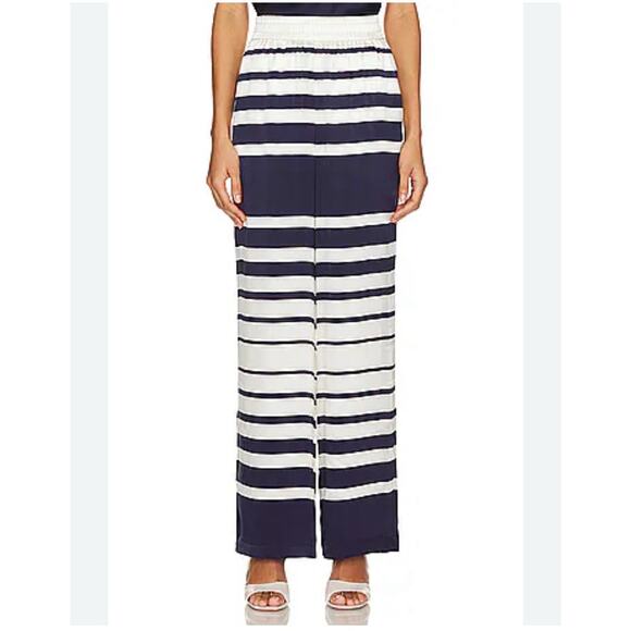 Cami NYC Wide Leg Pants White & Blue 100% Silk Shadow Stripe Sz M Nautical Prepp - Picture 4 of 16